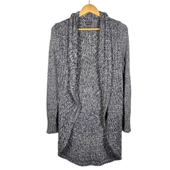 Eddie Bauer Open Front Cocoon Cardigan Sweater Black White Melange S - Picture 2 of 8